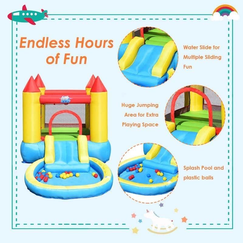 Inflatable Kids Slide Water Bounce House Jumping Castle Bouncer with Ball Pit & Splash Pool
