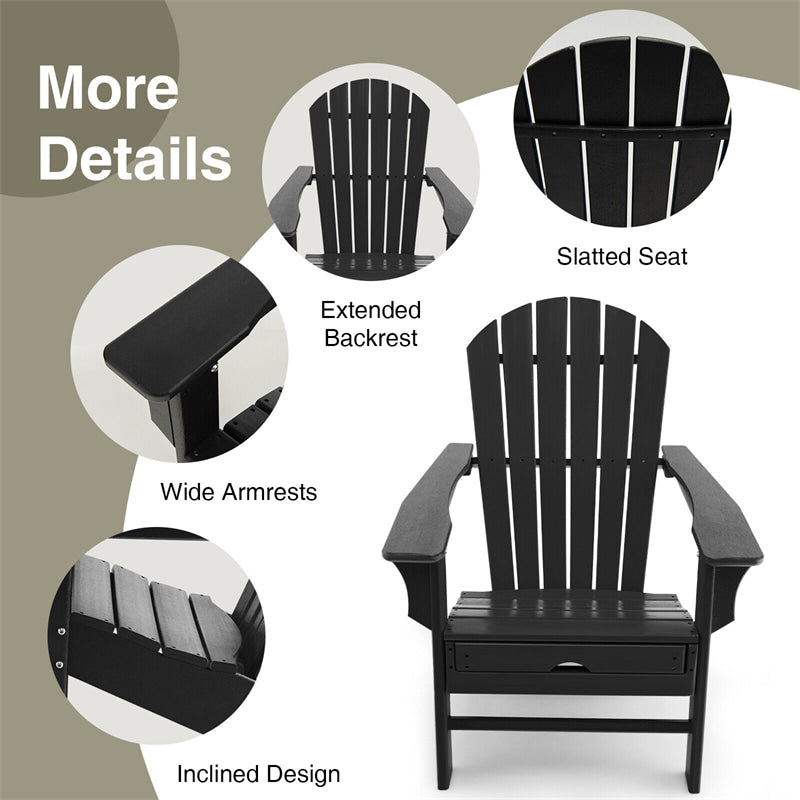 HDPE Adirondack Chair Weather Resistant Outdoor Patio Deck Chairs with Retractable Ottoman