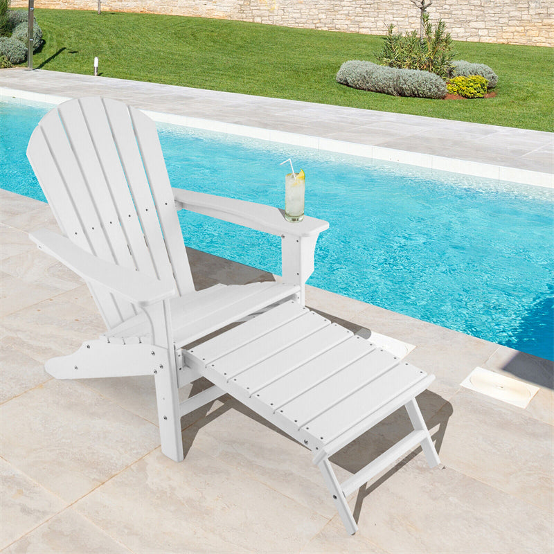 HDPE Adirondack Chair Weather Resistant Outdoor Patio Deck Chairs with Retractable Ottoman