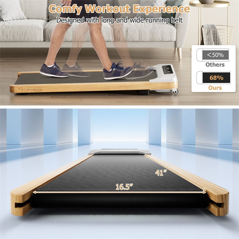 Walking Pad Under Desk Treadmill Wooden Frame Portable Treadmill Installation-Free Walking Pad with Remote Control & LED Display