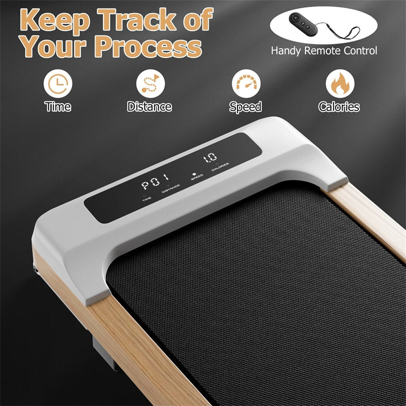 Walking Pad Under Desk Treadmill Wooden Frame Portable Treadmill Installation-Free Walking Pad with Remote Control & LED Display