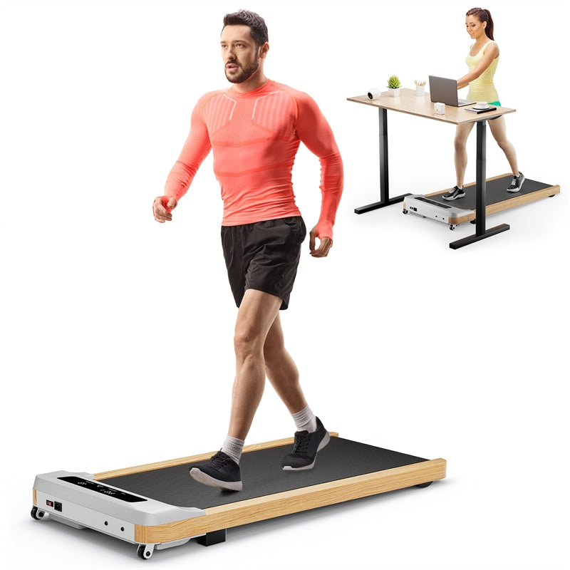 Walking Pad Under Desk Treadmill Wooden Frame Portable Treadmill Installation-Free Walking Pad with Remote Control & LED Display