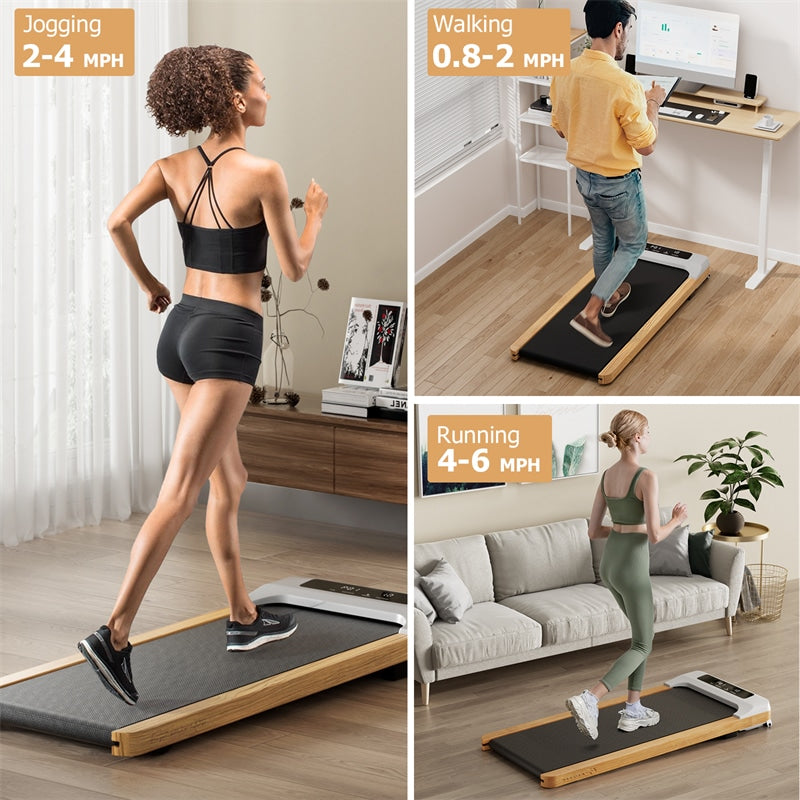 Walking Pad Under Desk Treadmill Wooden Frame Portable Treadmill Installation-Free Walking Pad with Remote Control & LED Display