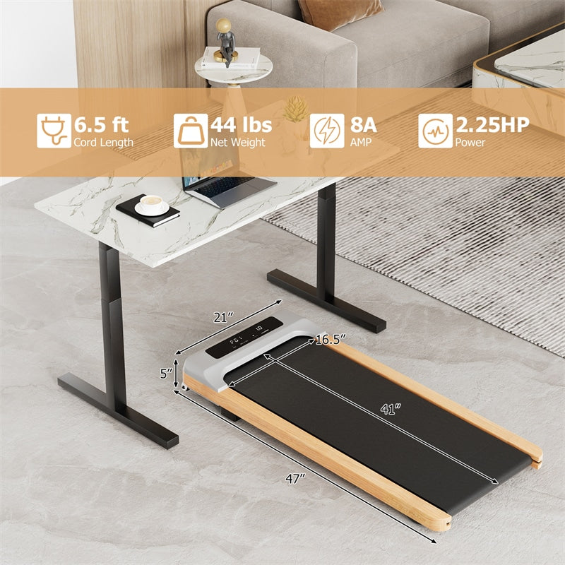 Walking Pad Under Desk Treadmill Wooden Frame Portable Treadmill Installation-Free Walking Pad with Remote Control & LED Display