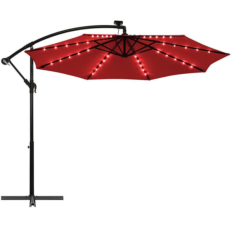 10 Ft Patio Solar LED Offset Umbrella with Cross Base