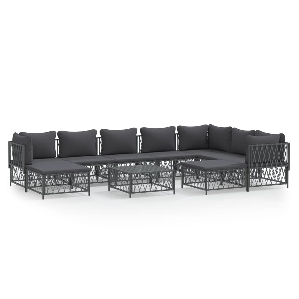 10 Piece Patio Lounge Set with Cushions Anthracite Steel