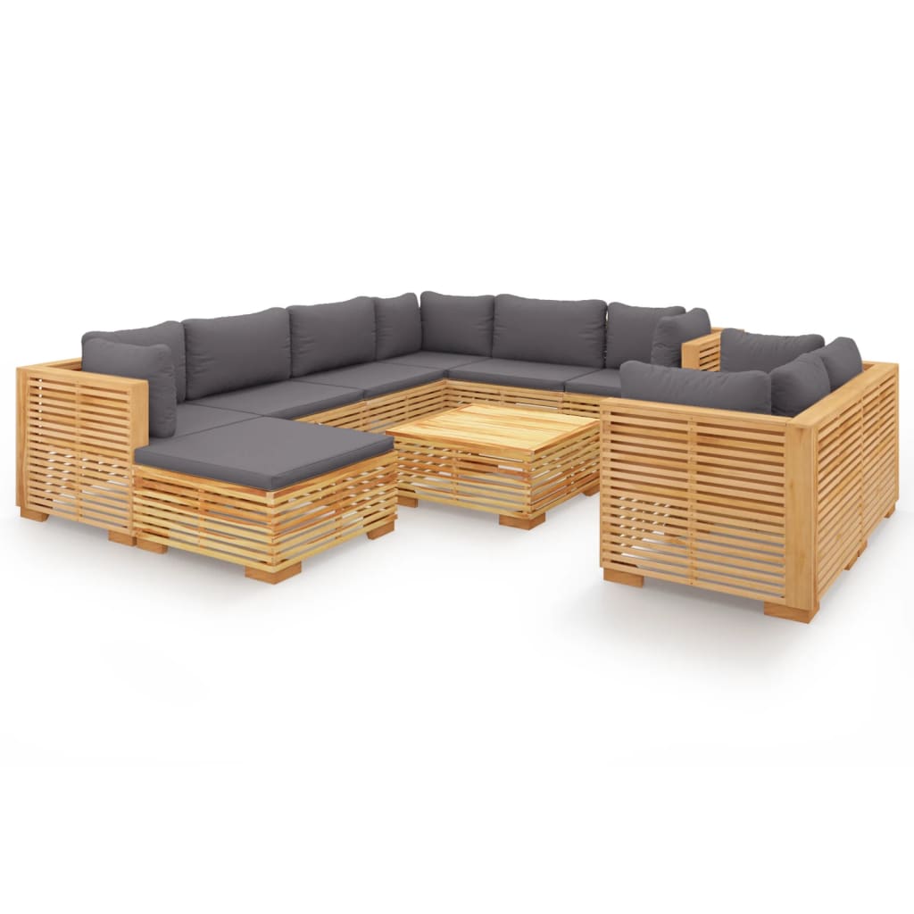 10 Piece Patio Lounge Set with Cushions Solid Wood Teak