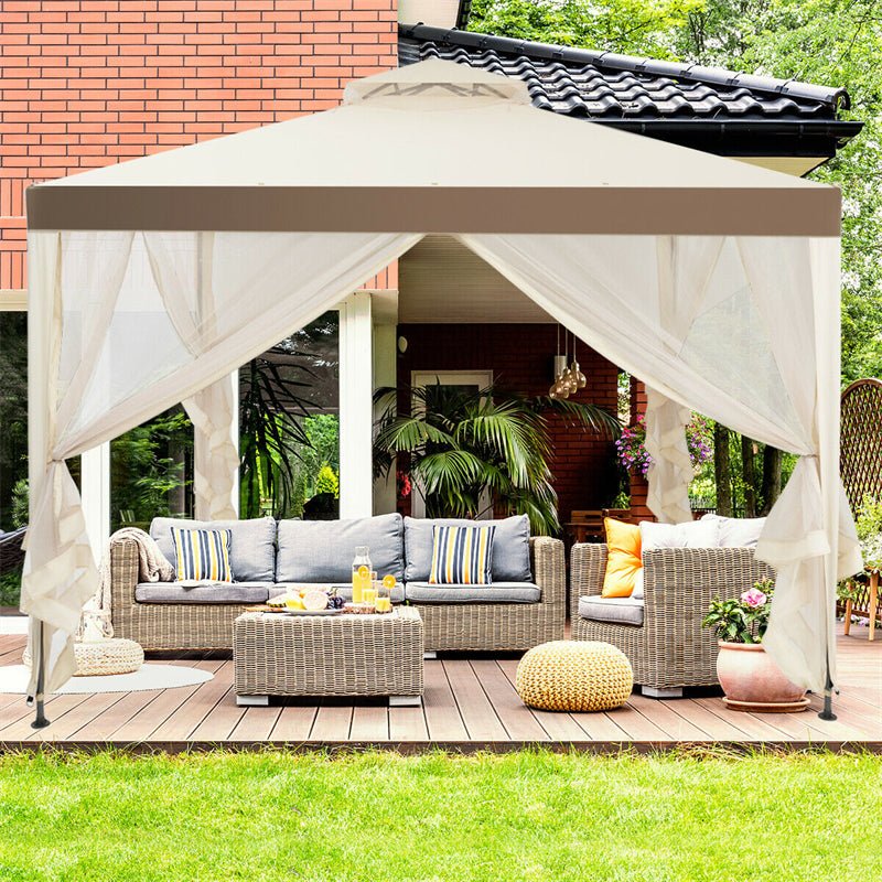 10’ x 10’ Outdoor Gazebo Patio Canopy Gazebo Steel Garden Gazebo Lawn Shelter Tent Structure with Netting for Party Picnic - Soothe Seating