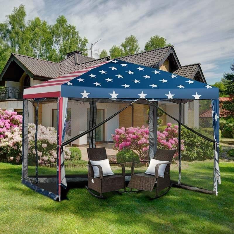 10’ x 10’ Pop-up Canopy Tent With Mesh Sidewalls Flag Style - Soothe Seating