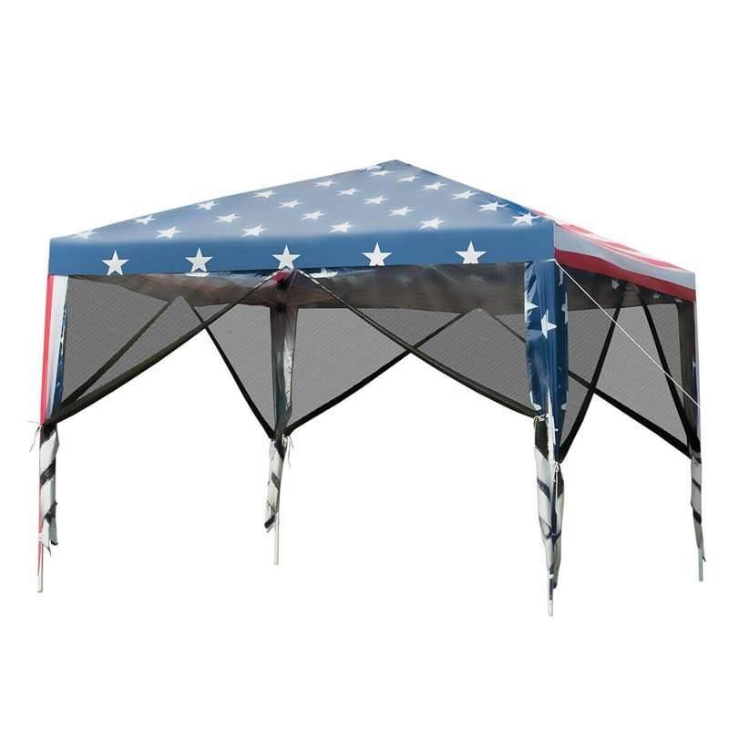 10’ x 10’ Pop-up Canopy Tent With Mesh Sidewalls Flag Style - Soothe Seating