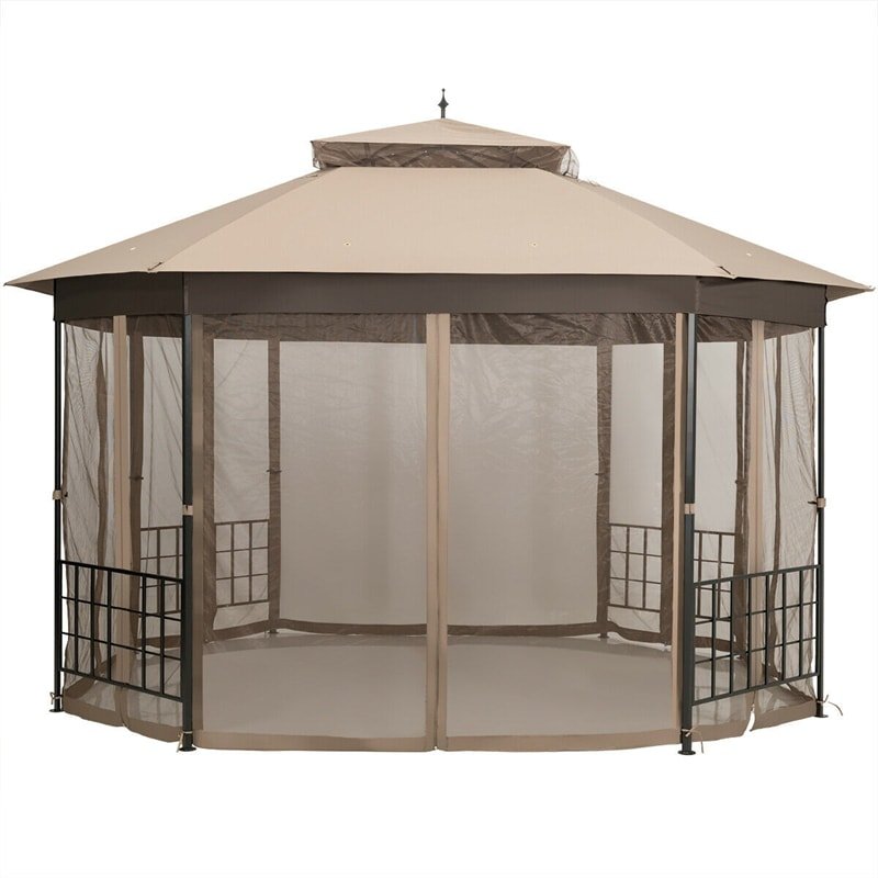 10’ x 12’ Heavy Duty Outdoor Gazebo Double Roof Octagon Patio Gazebo Canopy with Netting Sidewalls - Soothe Seating