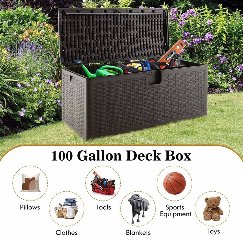 100 Gallon Patio Deck Box All Weather Outdoor Storage Container with Lockable Lid for Yard Garden - Soothe Seating