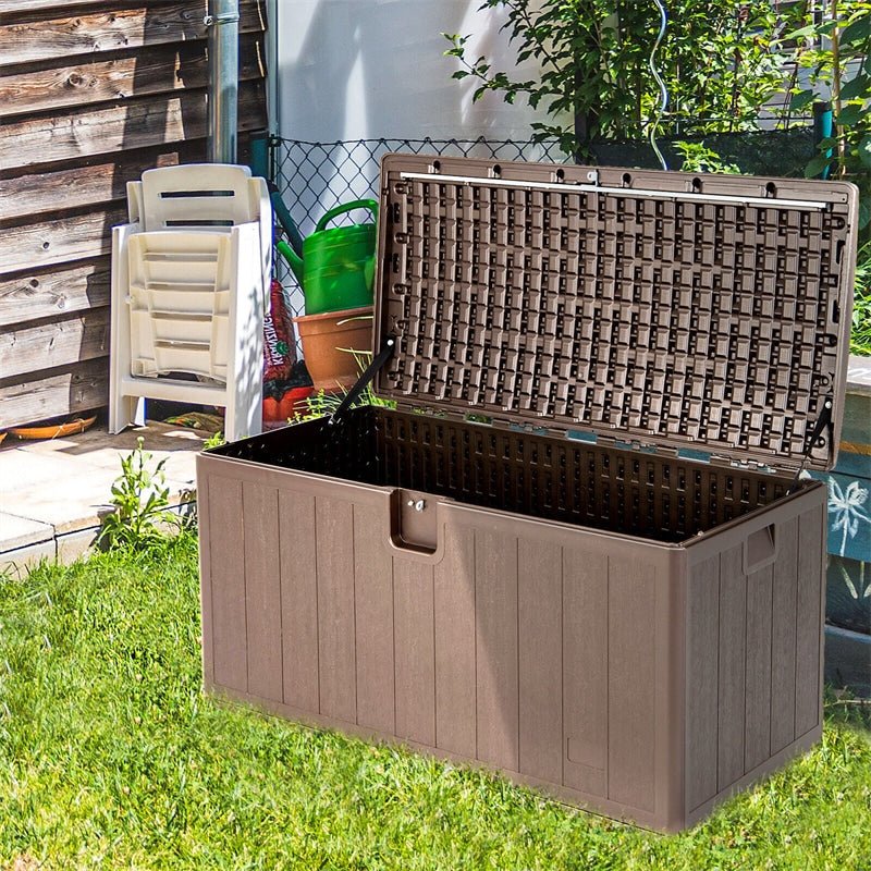 105 Gallon Outdoor Storage Deck Box All Weather Resin Lockable Garden Storage Container - Soothe Seating