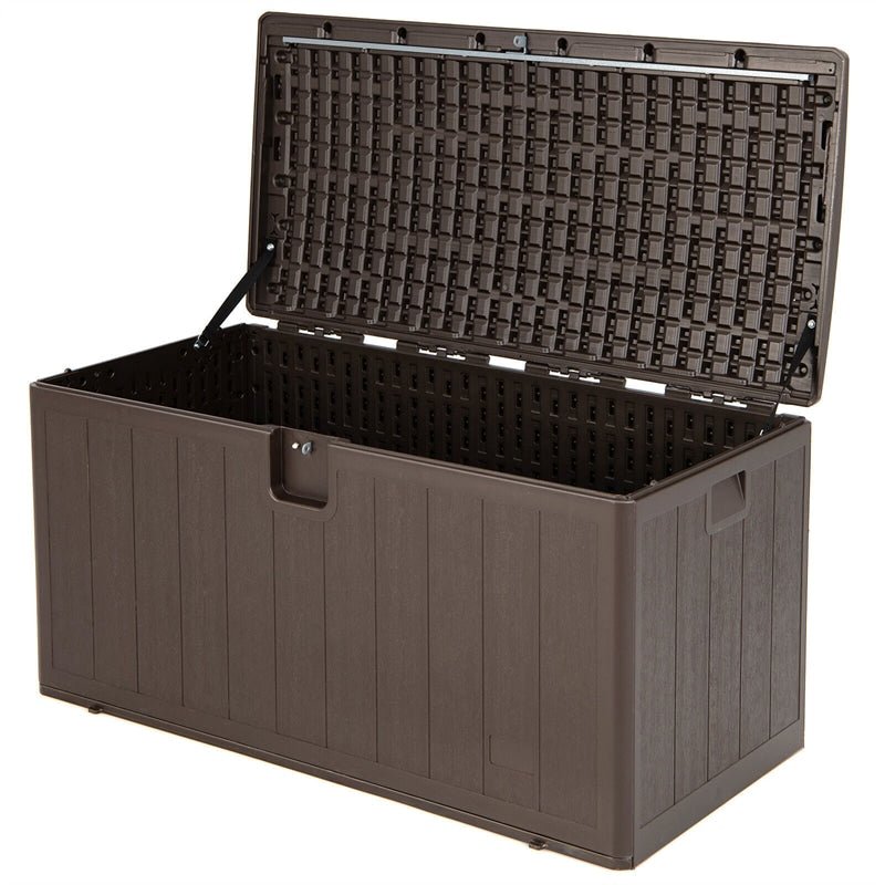 105 Gallon Outdoor Storage Deck Box All Weather Resin Lockable Garden Storage Container - Soothe Seating