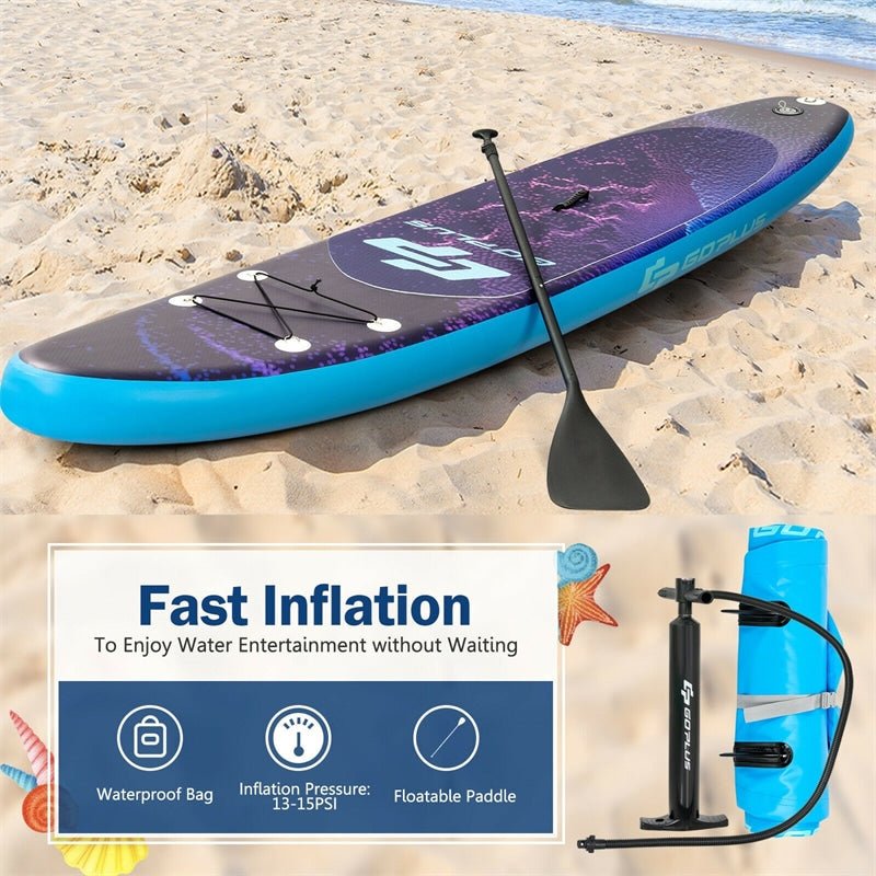 10.5' Inflatable Stand Up Paddle Board with Backpack Aluminum Paddle Pump - Purple - Soothe Seating