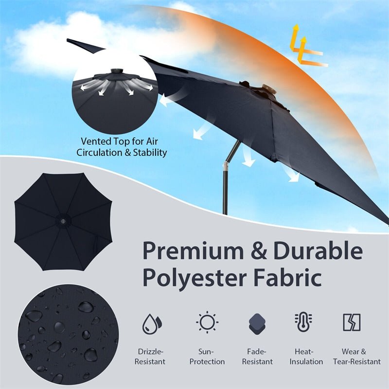 10FT Lighted Patio Umbrella Outdoor Table Market Umbrella with 112 Solar Lights Crank Lifting Handle Tilt System - Soothe Seating