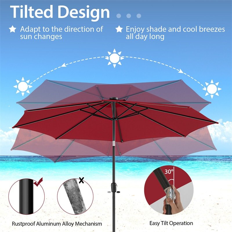 10FT Lighted Patio Umbrella Outdoor Table Market Umbrella with 112 Solar Lights Crank Lifting Handle Tilt System - Soothe Seating