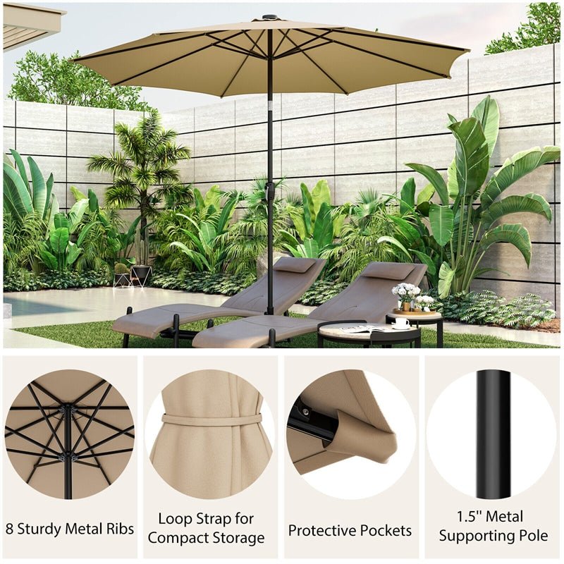 10FT Lighted Patio Umbrella Outdoor Table Market Umbrella with 112 Solar Lights Crank Lifting Handle Tilt System - Soothe Seating