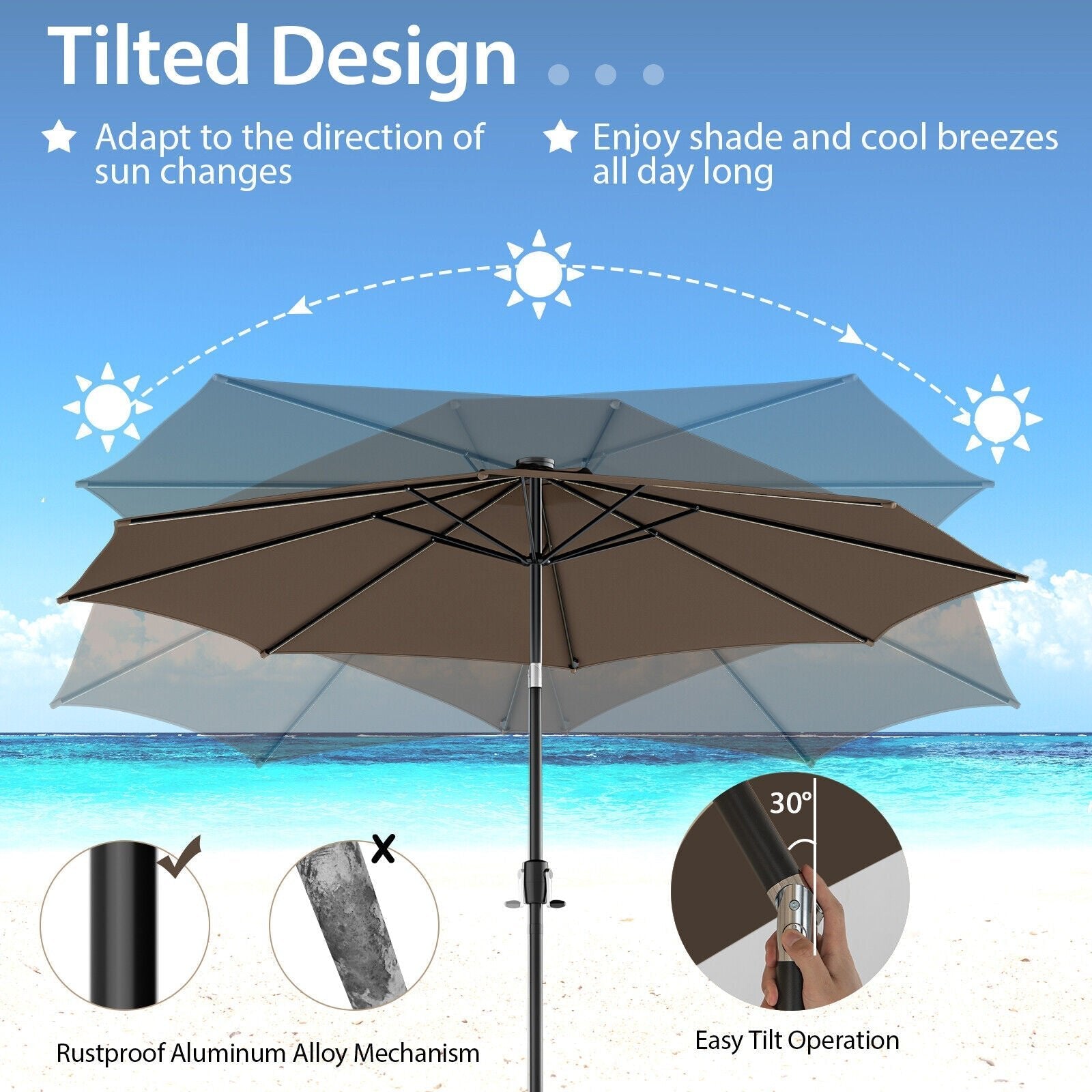 10FT Lighted Patio Umbrella Outdoor Table Market Umbrella with 112 Solar Lights Crank Lifting Handle Tilt System - Soothe Seating