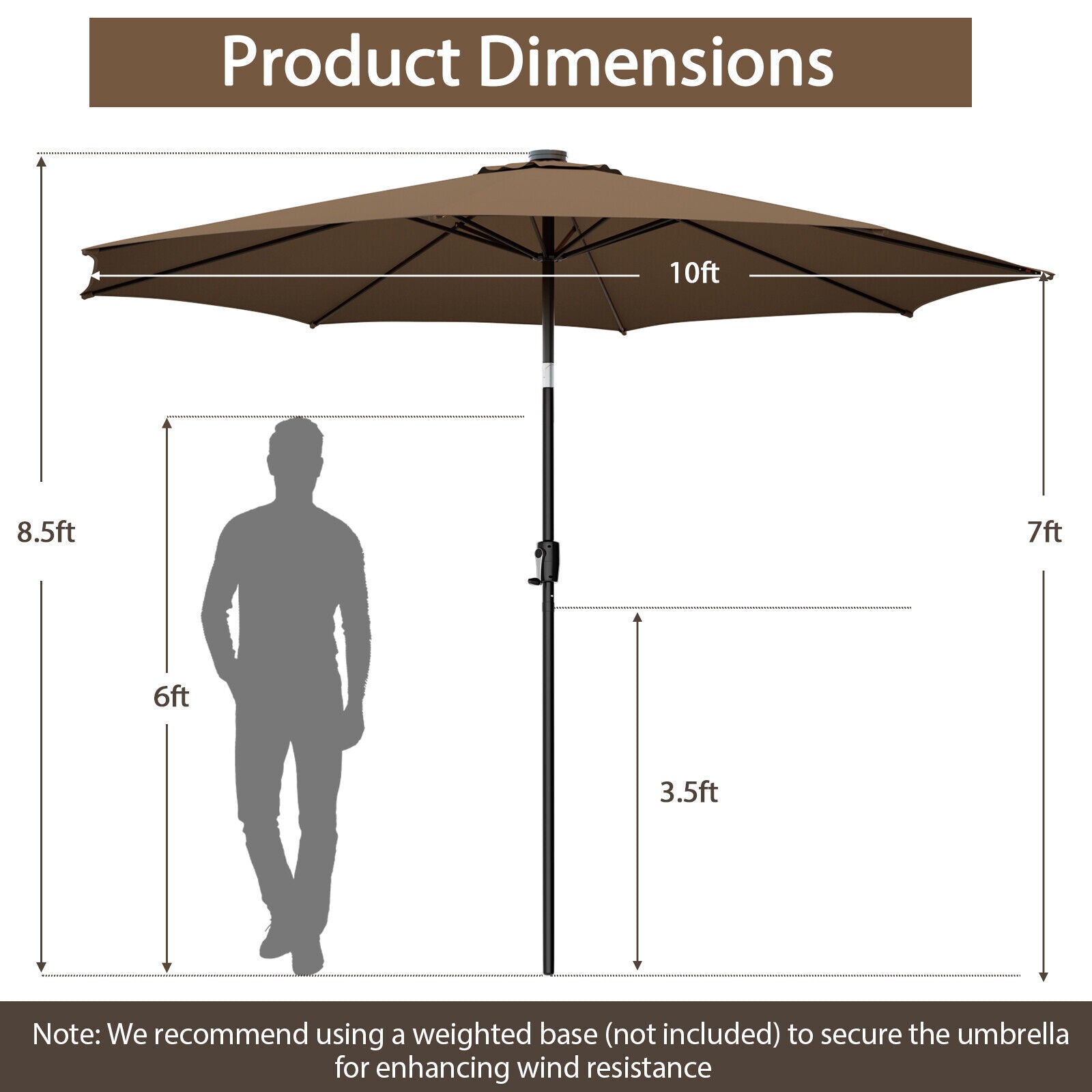 10FT Lighted Patio Umbrella Outdoor Table Market Umbrella with 112 Solar Lights Crank Lifting Handle Tilt System - Soothe Seating