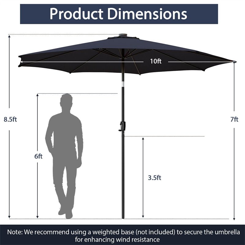 10FT Lighted Patio Umbrella Outdoor Table Market Umbrella with 112 Solar Lights Crank Lifting Handle Tilt System - Soothe Seating