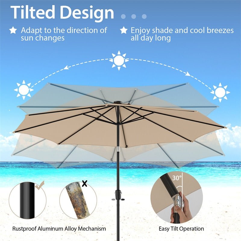 10FT Lighted Patio Umbrella Outdoor Table Market Umbrella with 112 Solar Lights Crank Lifting Handle Tilt System - Soothe Seating