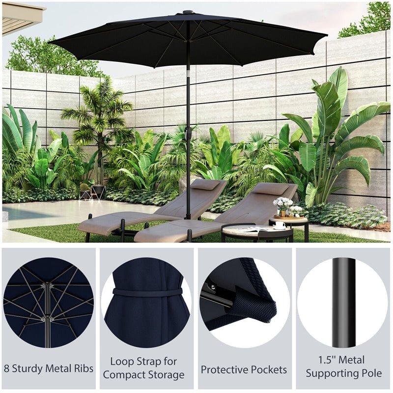 10FT Lighted Patio Umbrella Outdoor Table Market Umbrella with 112 Solar Lights Crank Lifting Handle Tilt System - Soothe Seating