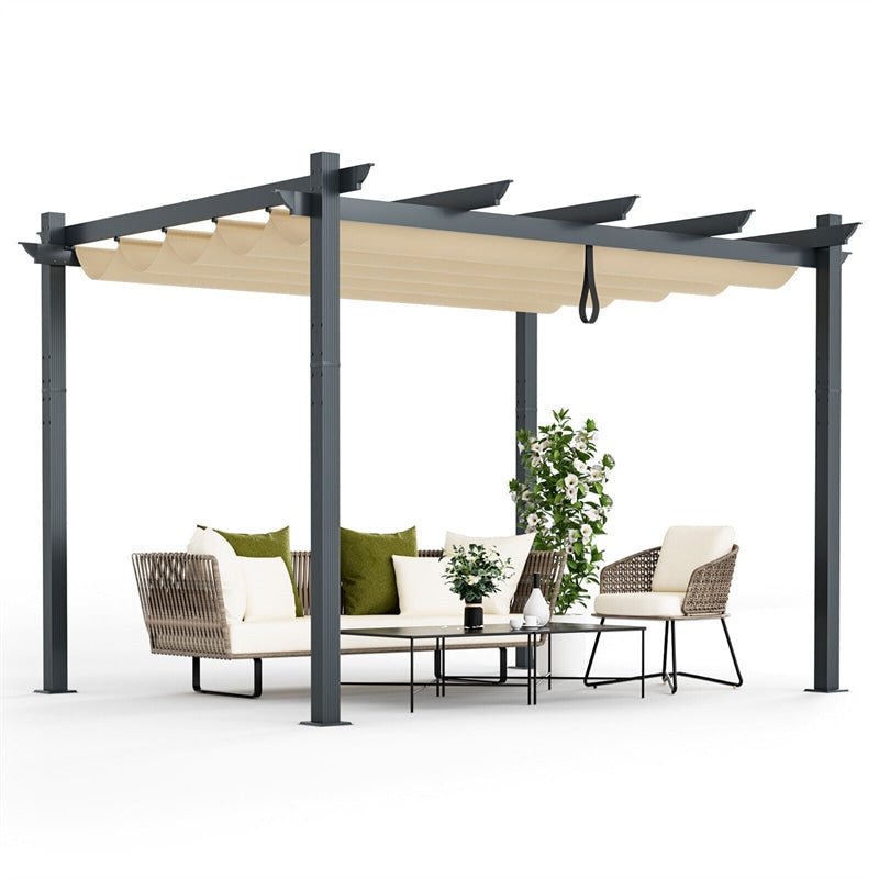 10x12ft Pergola Heavy-Duty Aluminum Outdoor Pergola Large Patio Shelter Pavilion with Retractable Sun Shade Canopy - Soothe Seating