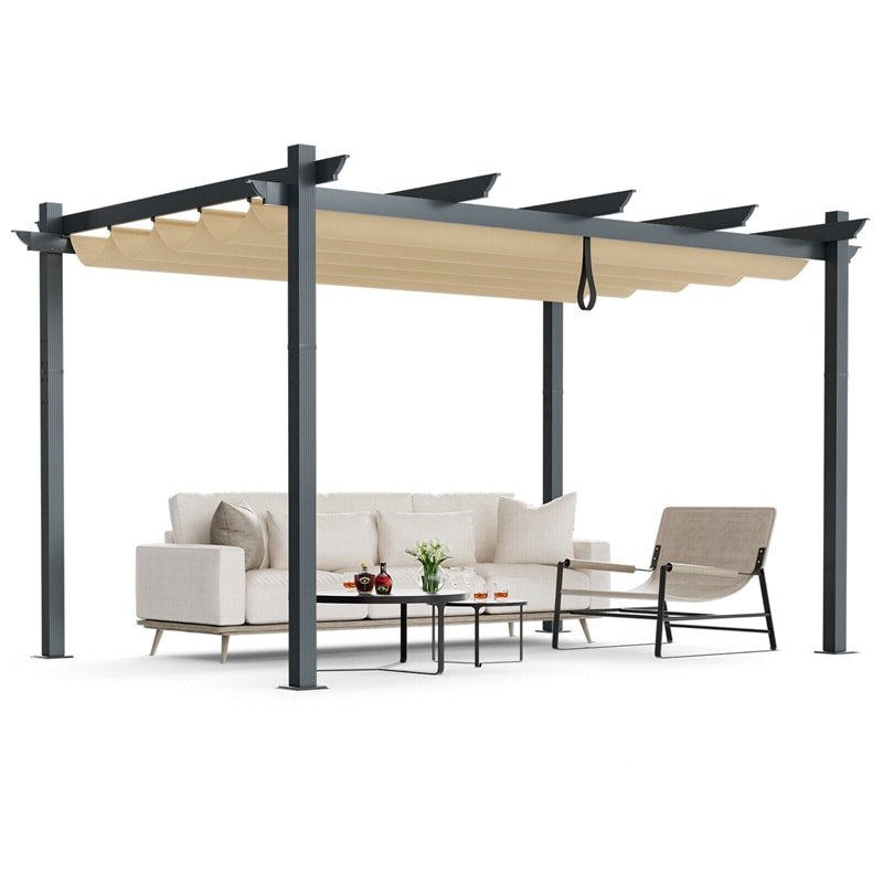 10x13ft Outdoor Retractable Pergola Heavy-Duty Aluminum Large Patio Shelter Pavilion with Sun Shade Canopy - Soothe Seating