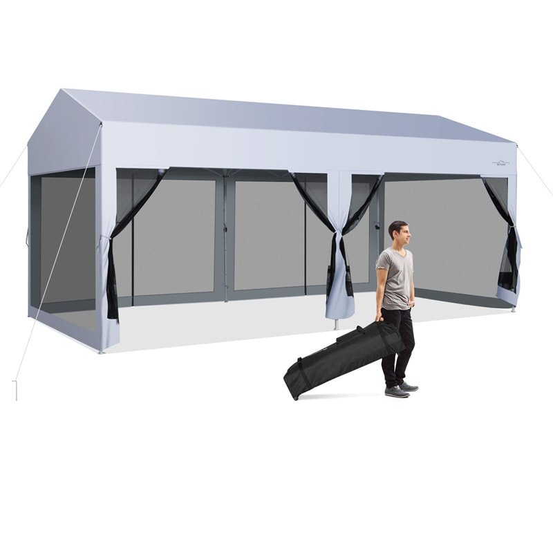 10x20 FT Pop-Up Canopy Party Tent Garage Car Shelter with Removable Screen Sidewalls & 2-Wheeled Storage Bag - Soothe Seating