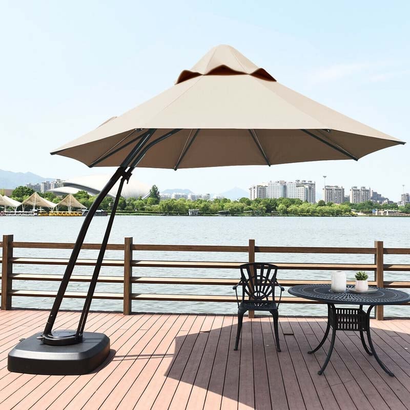 11 Feet Outdoor Cantilever Hanging Umbrella with Base and Wheels - Soothe Seating