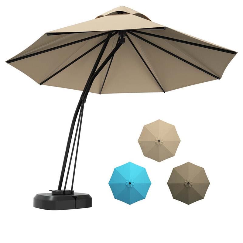 11 Feet Outdoor Cantilever Hanging Umbrella with Base and Wheels - Soothe Seating