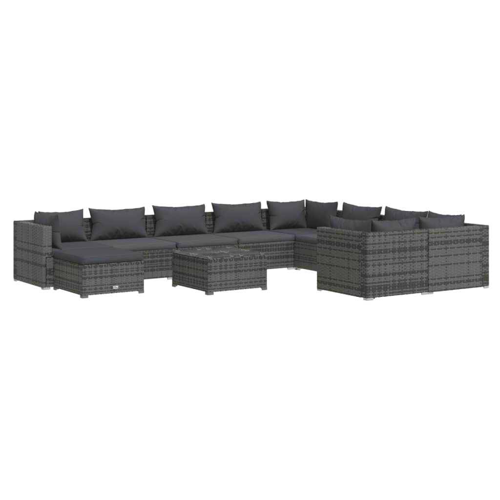 11 Piece Garden Lounge Set with Cushions Poly Rattan Gray - Soothe Seating