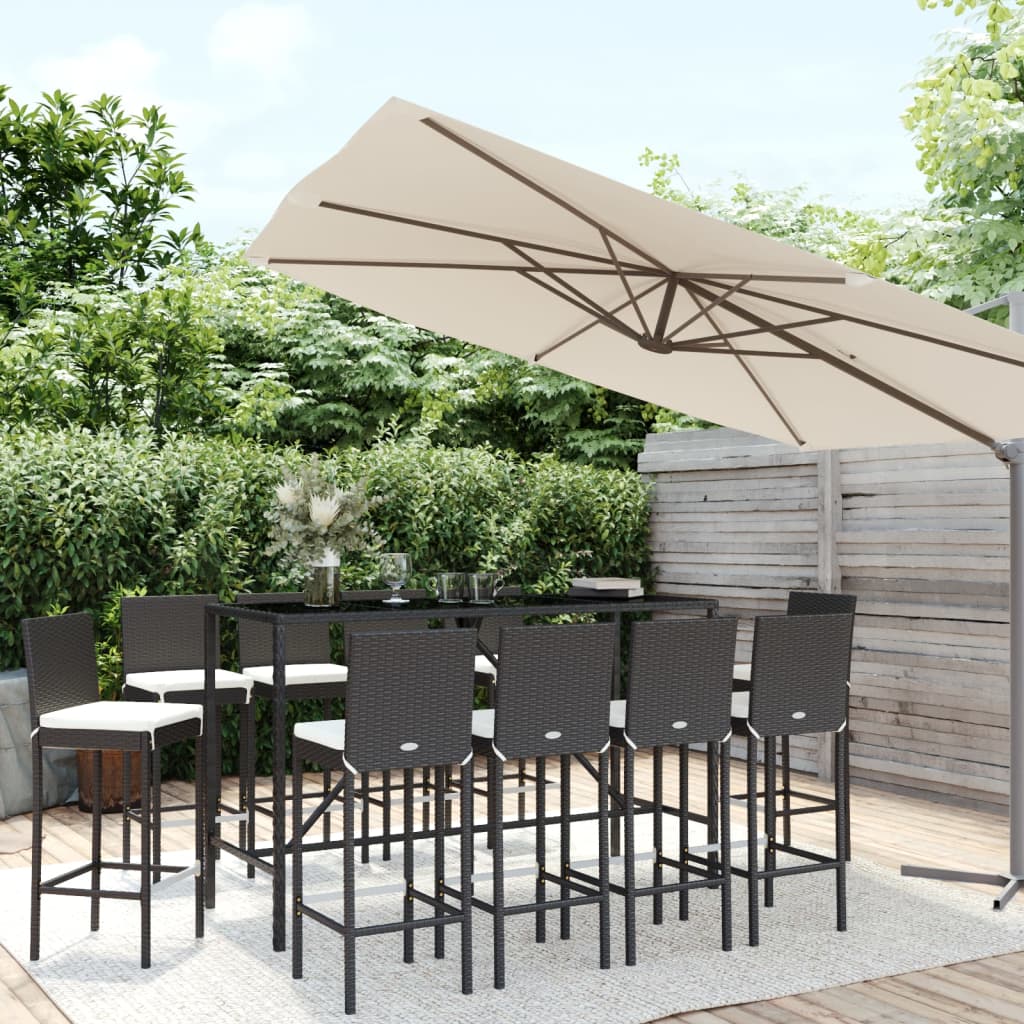 11 Piece Patio Bar Set with Cushions Black Poly Rattan - Soothe Seating