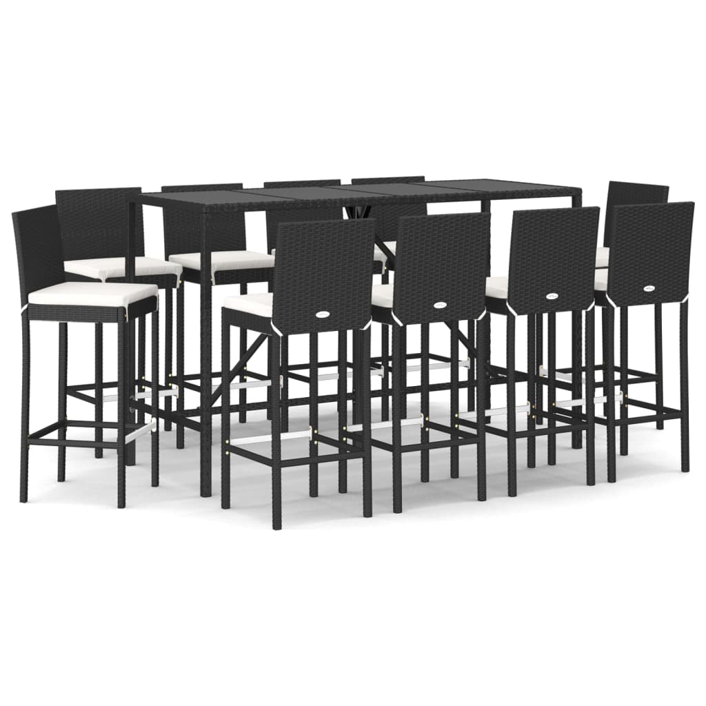 11 Piece Patio Bar Set with Cushions Black Poly Rattan - Soothe Seating