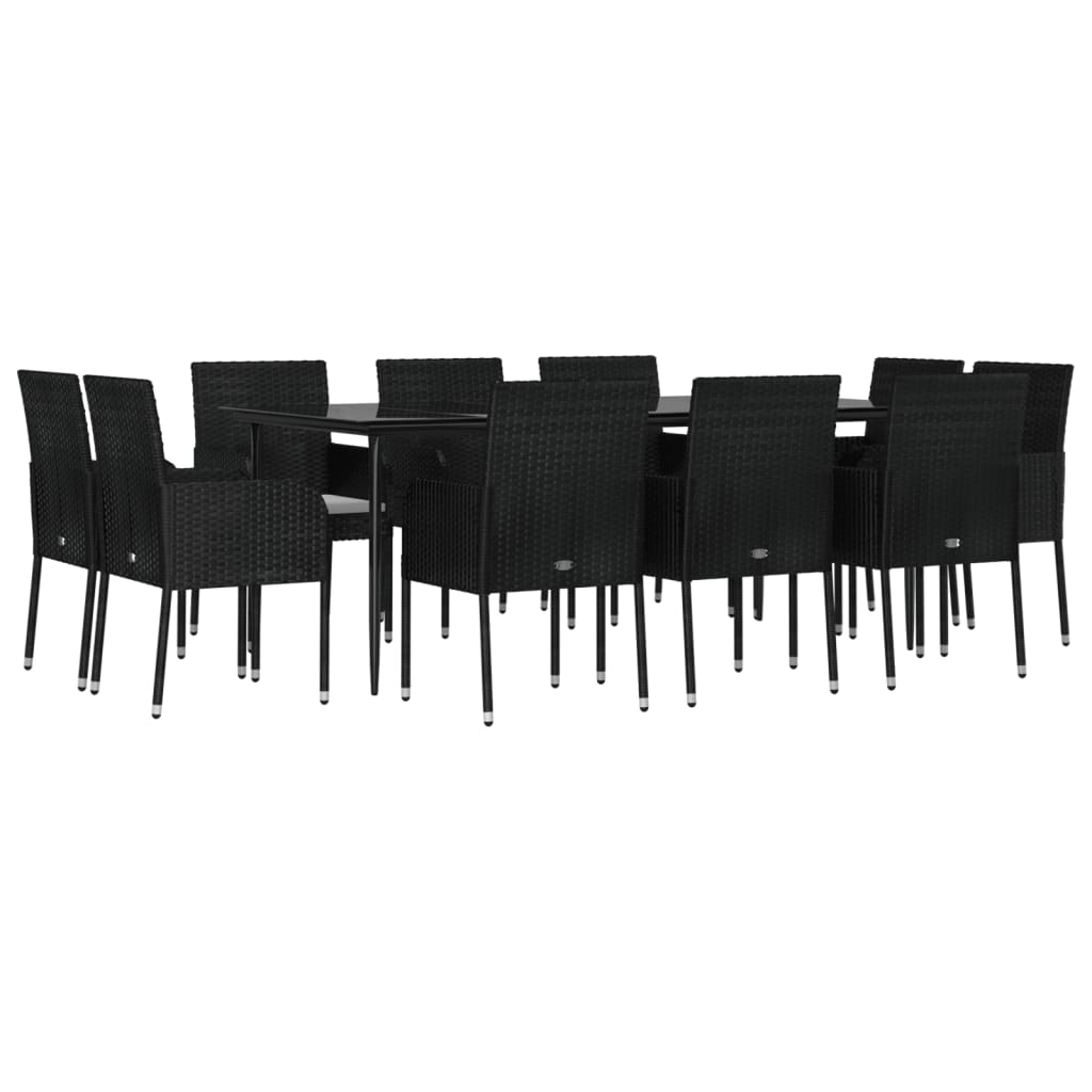 11 Piece Patio Dining Set with Cushions Black Poly Rattan - Soothe Seating