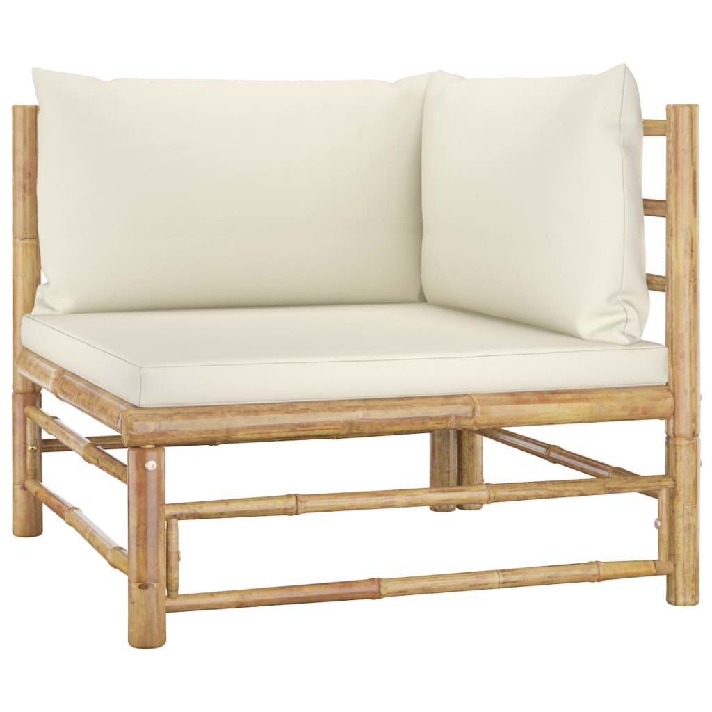 11 Piece Patio Lounge Set with Cream White Cushions Bamboo - Soothe Seating