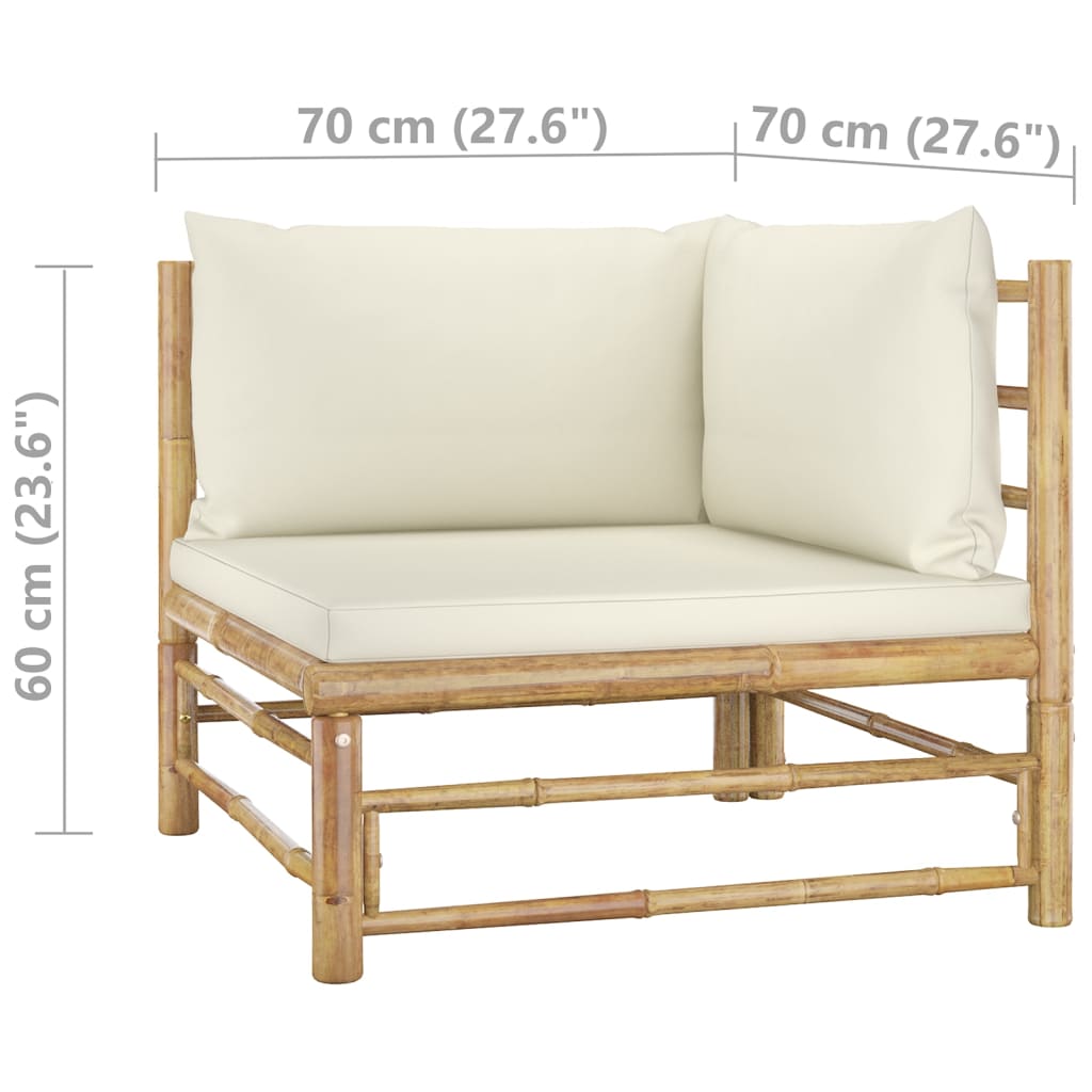 11 Piece Patio Lounge Set with Cream White Cushions Bamboo - Soothe Seating