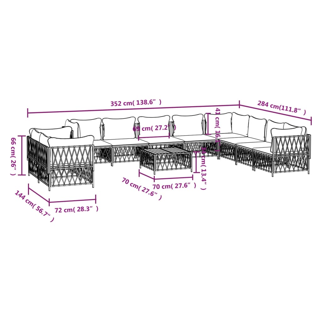 11 Piece Patio Lounge Set with Cushions Anthracite Steel - Soothe Seating