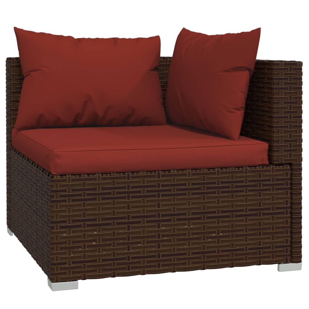 11 Piece Patio Lounge Set with Cushions Brown Poly Rattan - Soothe Seating