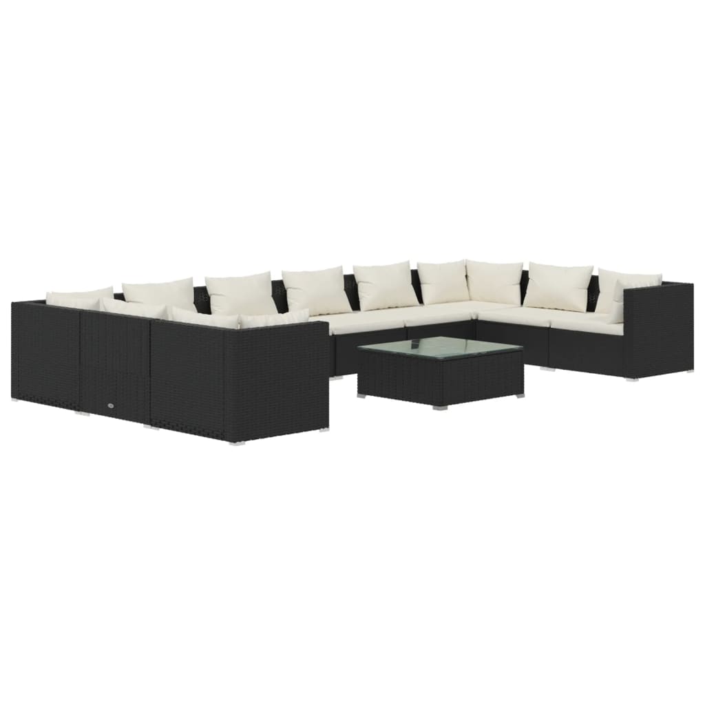 11 Piece Patio Lounge Set with Cushions Poly Rattan Black - Soothe Seating