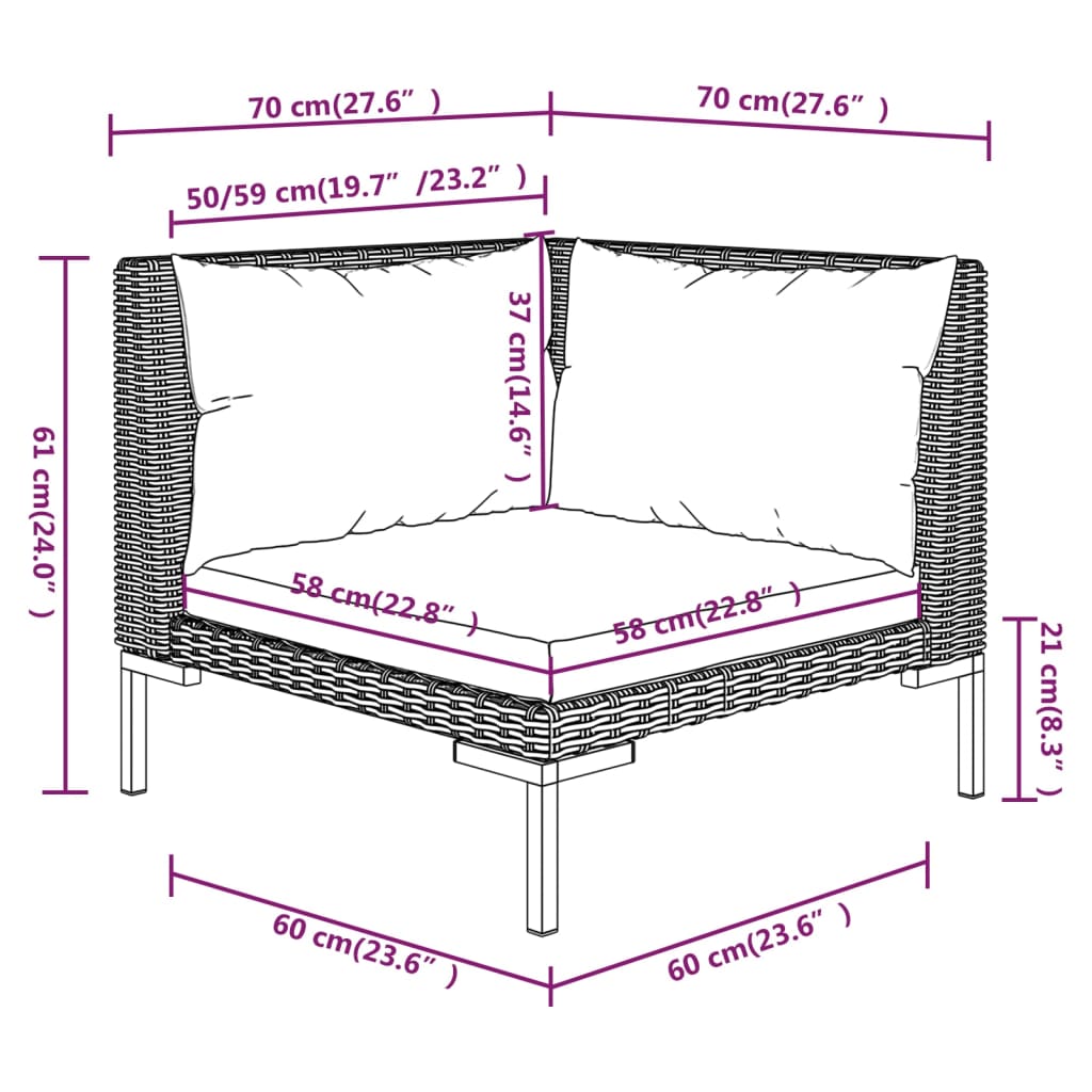 11 Piece Patio Lounge Set with Cushions Poly Rattan Dark Gray - Soothe Seating