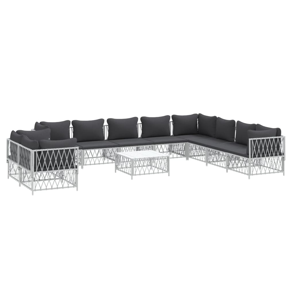 11 Piece Patio Lounge Set with Cushions White Steel - Soothe Seating