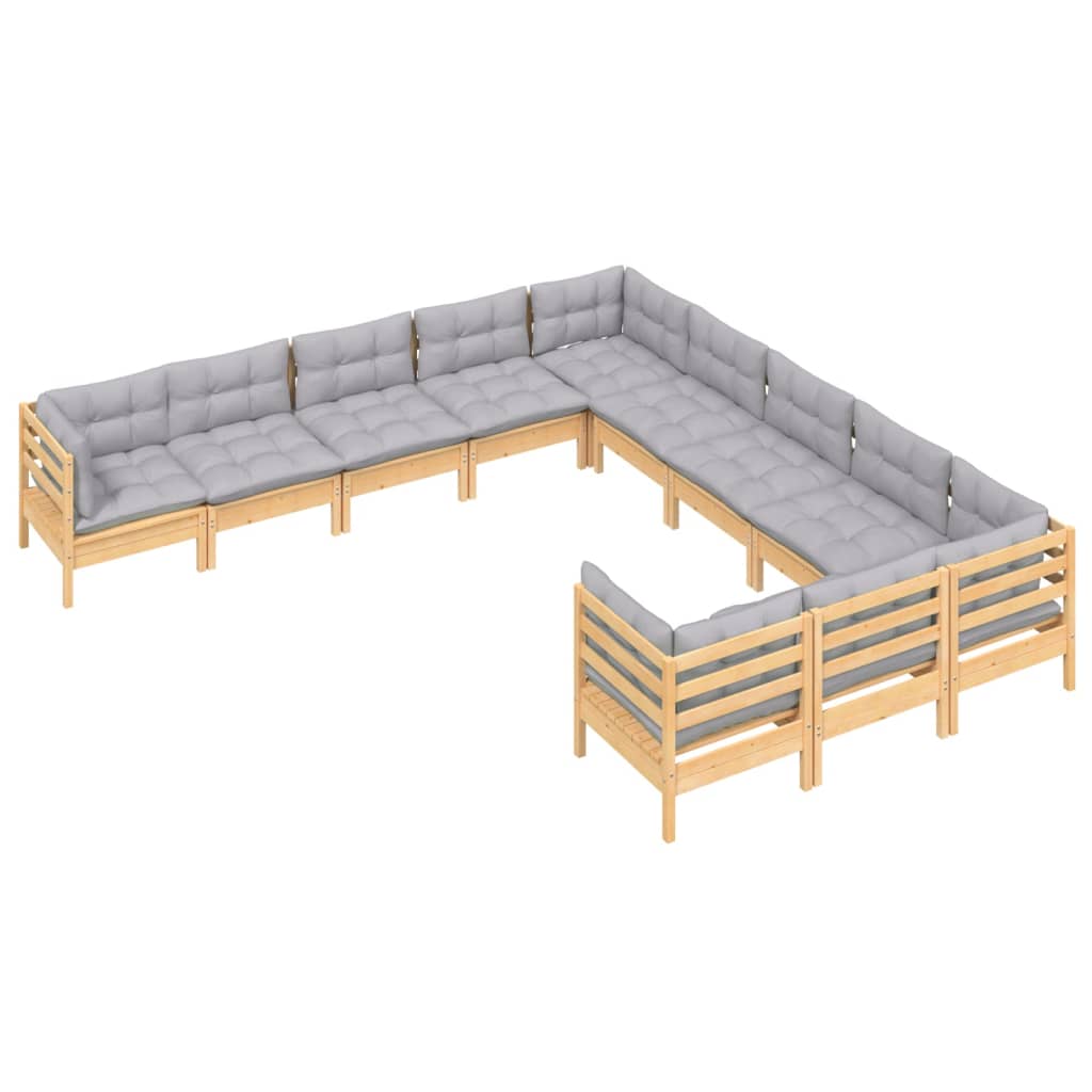 11 Piece Patio Lounge Set with Gray Cushions Pinewood - Soothe Seating