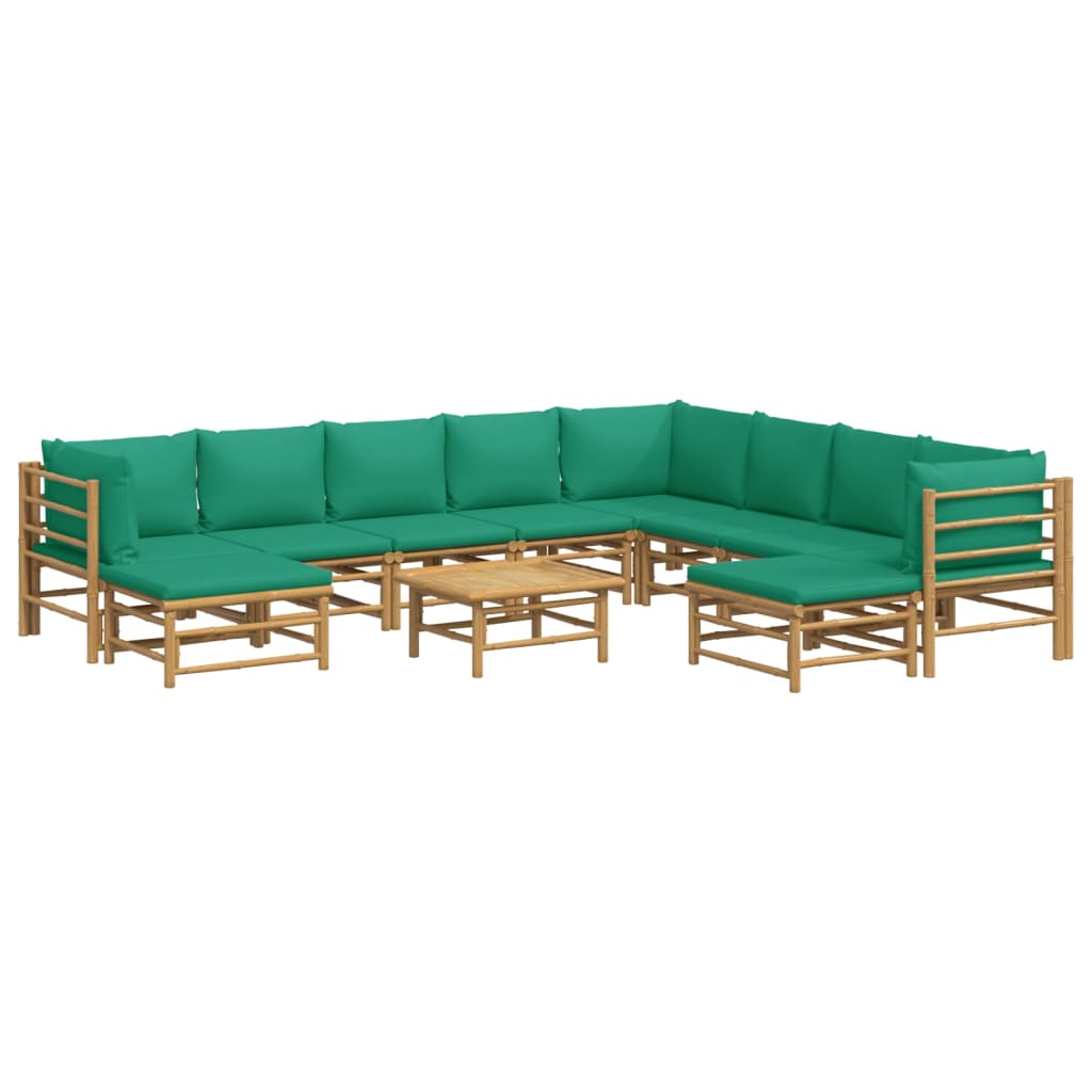 11 Piece Patio Lounge Set with Green Cushions Bamboo - Soothe Seating