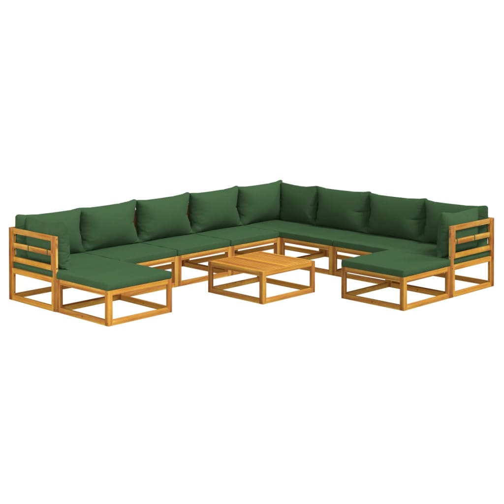 11 Piece Patio Lounge Set with Green Cushions Solid Wood - Soothe Seating