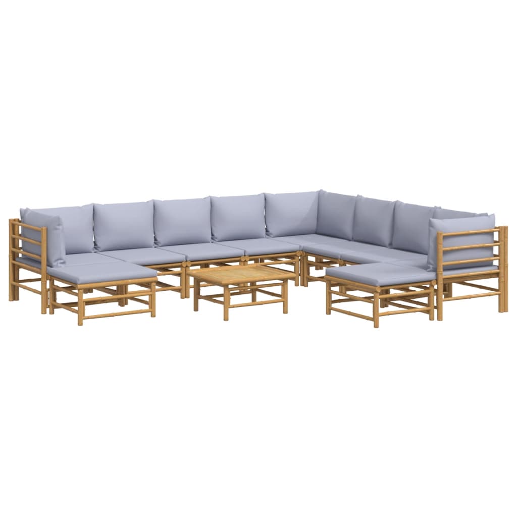 11 Piece Patio Lounge Set with Light Gray Cushions Bamboo - Soothe Seating