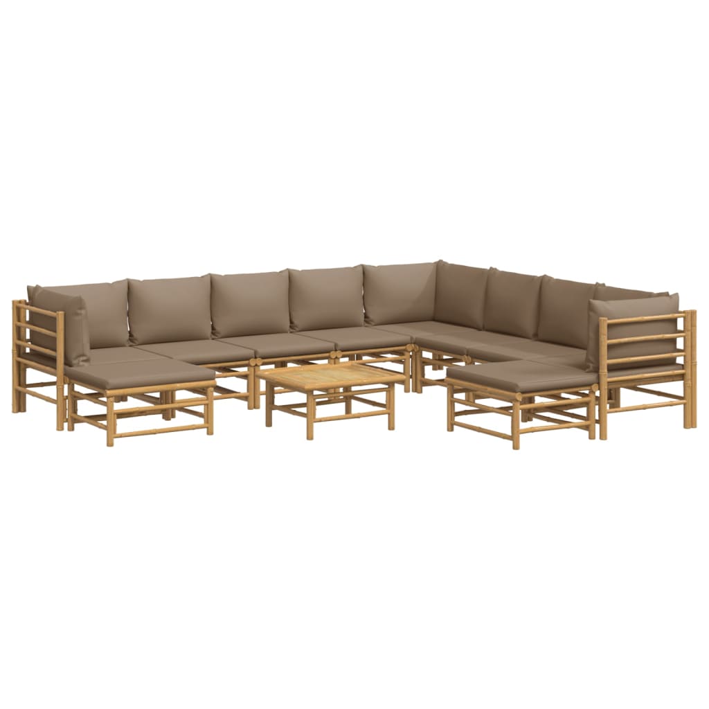 11 Piece Patio Lounge Set with Taupe Cushions Bamboo - Soothe Seating