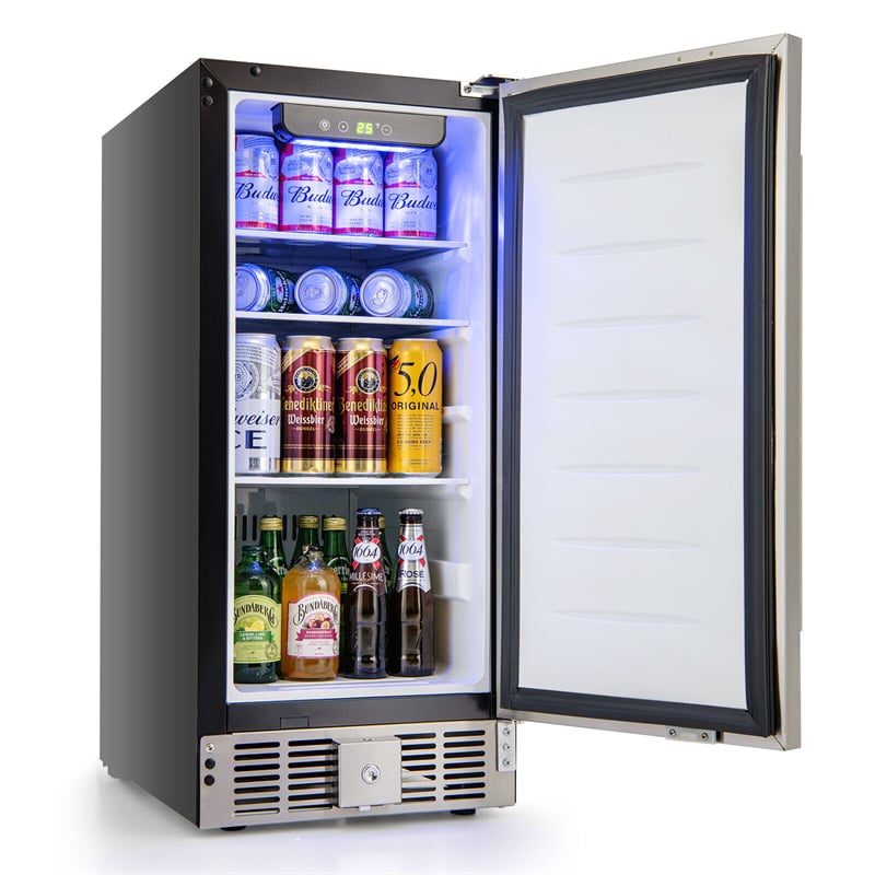 115 Cans Compact Beverage Refrigerator Freestanding Undercounter Beverage Cooler 2.9 Cu.ft Mini Beer Fridge with & Stainless Steel Door - Soothe Seating