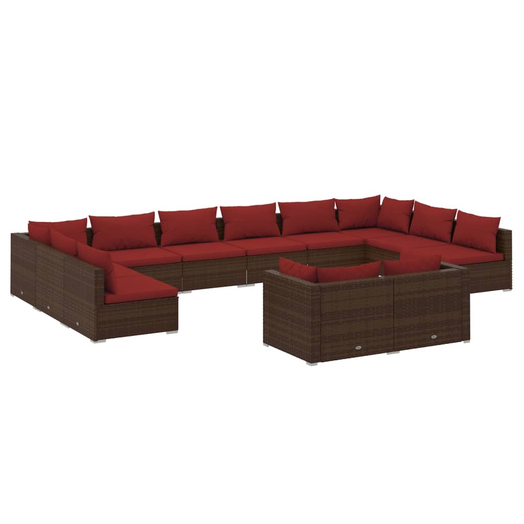 12 Piece Patio Lounge Set with Cushions Brown Poly Rattan - Soothe Seating